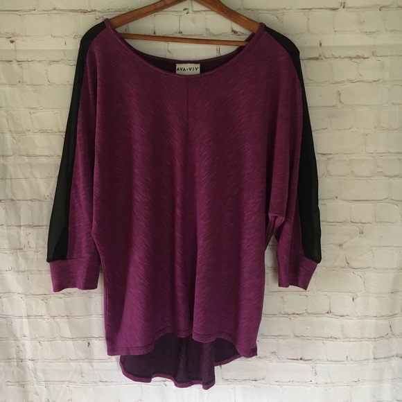Ava & Viv Tops - Long sleeve purple sheer black insert sleeves 0X